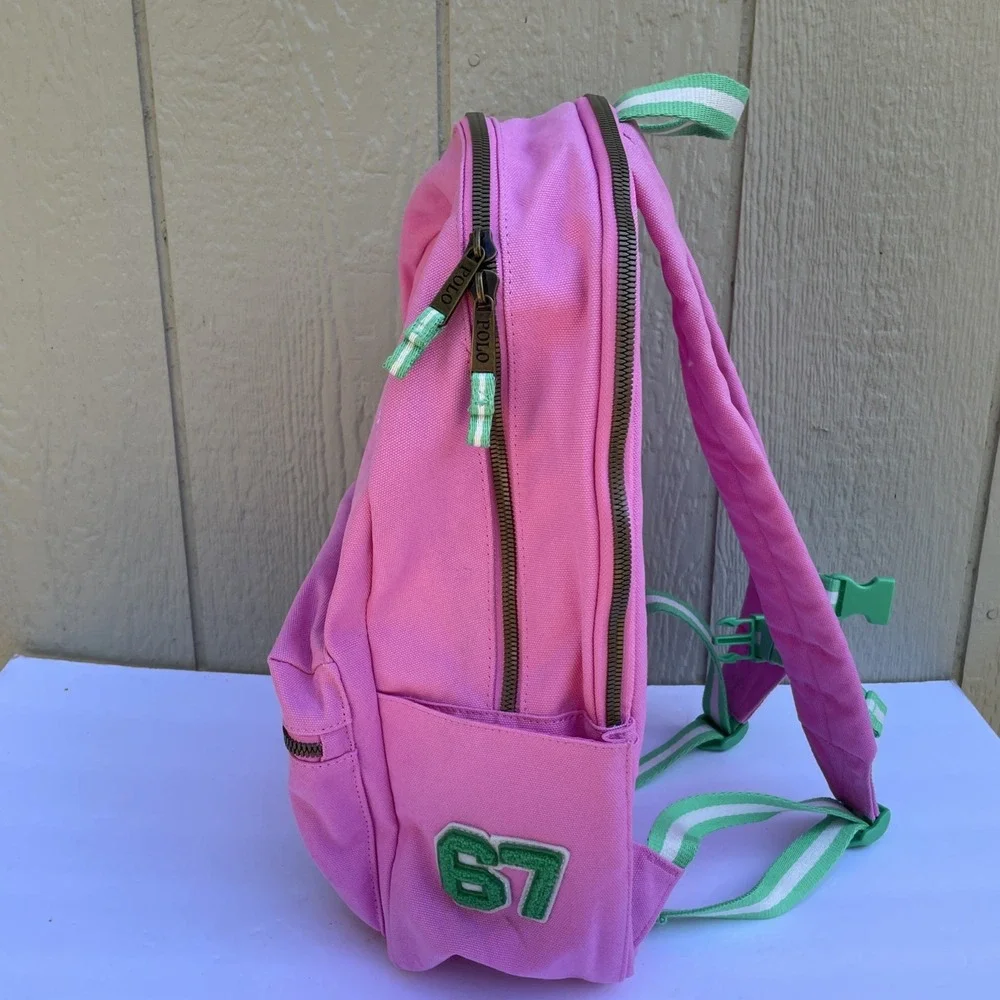 Polo Ralph Lauren Varsity Backpack Laguna Pink Big Pony Embroidered Tennis Green